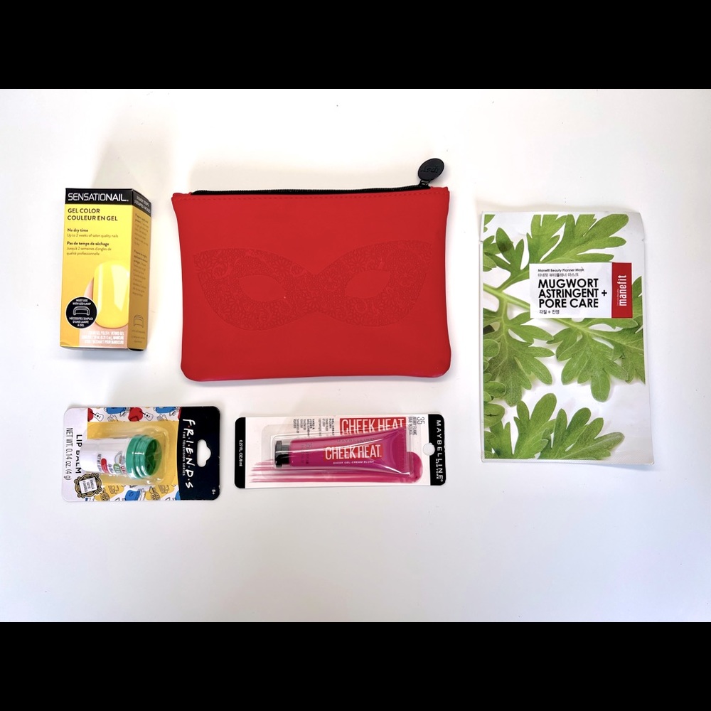 Custom IPSY makeup bag and Full size products. Sensational, Maybelline, Manefit